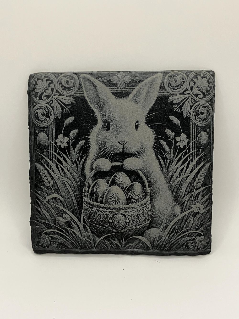 Bunny Slate Coasters | Cute Bunny Coasters | Black Coasters | Laser Engraved Coasters