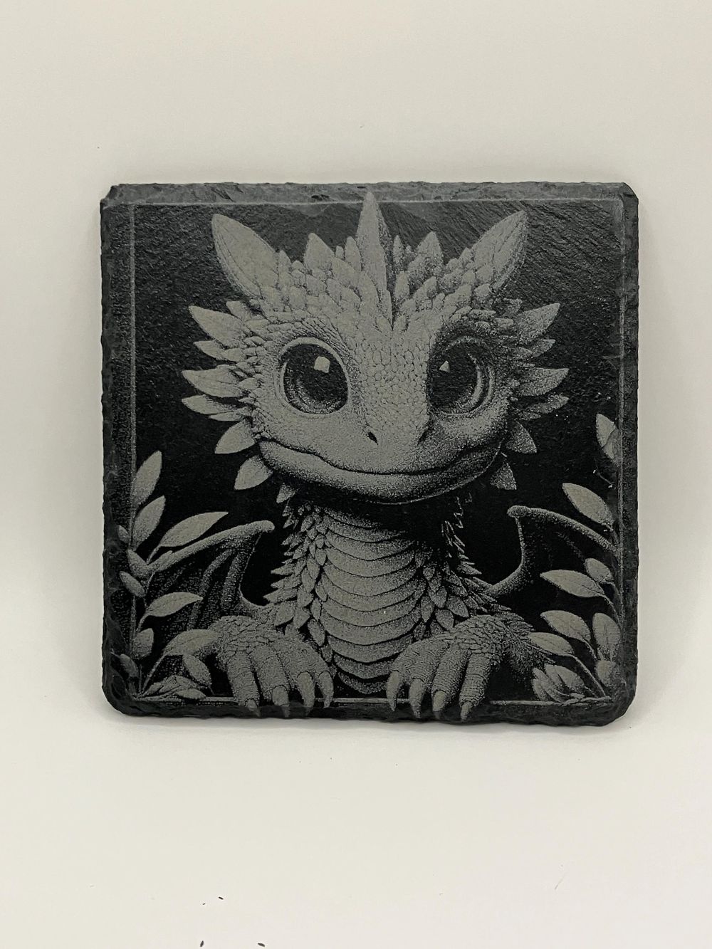 Baby Dragon Slate Coasters | Cute Dragon Coasters | Black Coasters | Laser Engraved Coasters